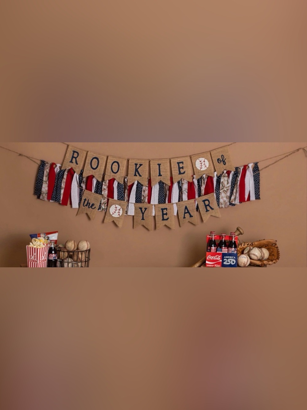 Baseball Garland, Red White Blue, Scrappy Banner, Fabric Garland - 4ft